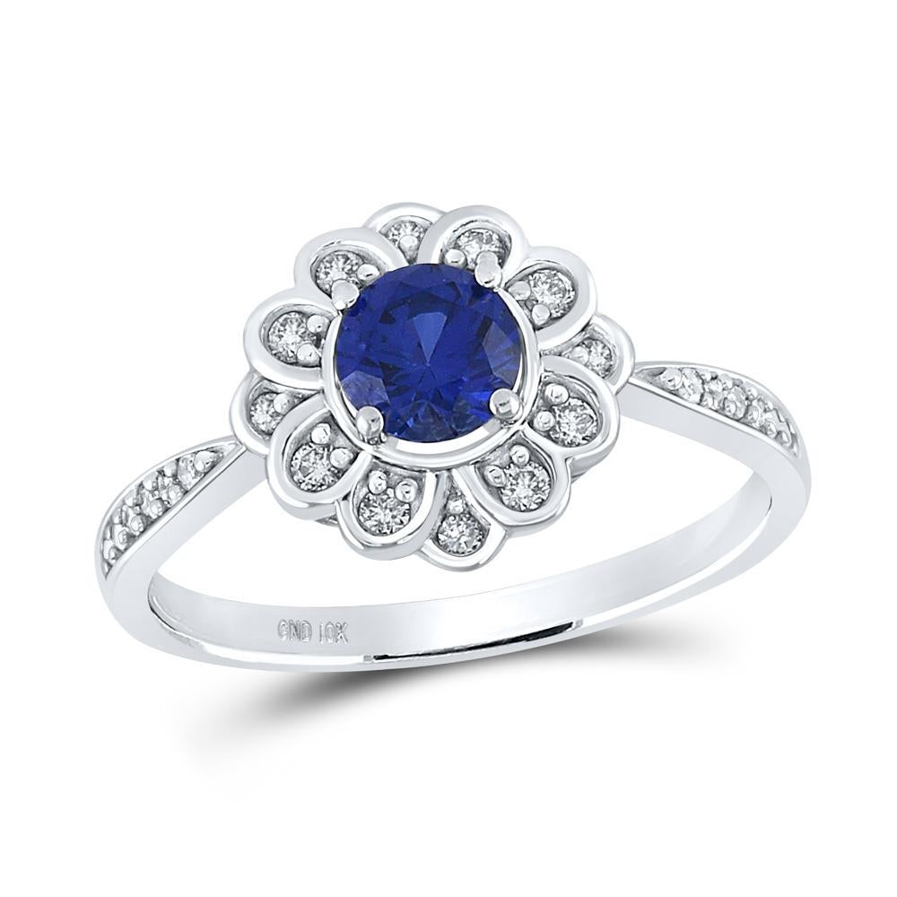 10kt White Gold Womens Round Lab-Created Blue Sapphire Fashion Ring 7/8 Cttw