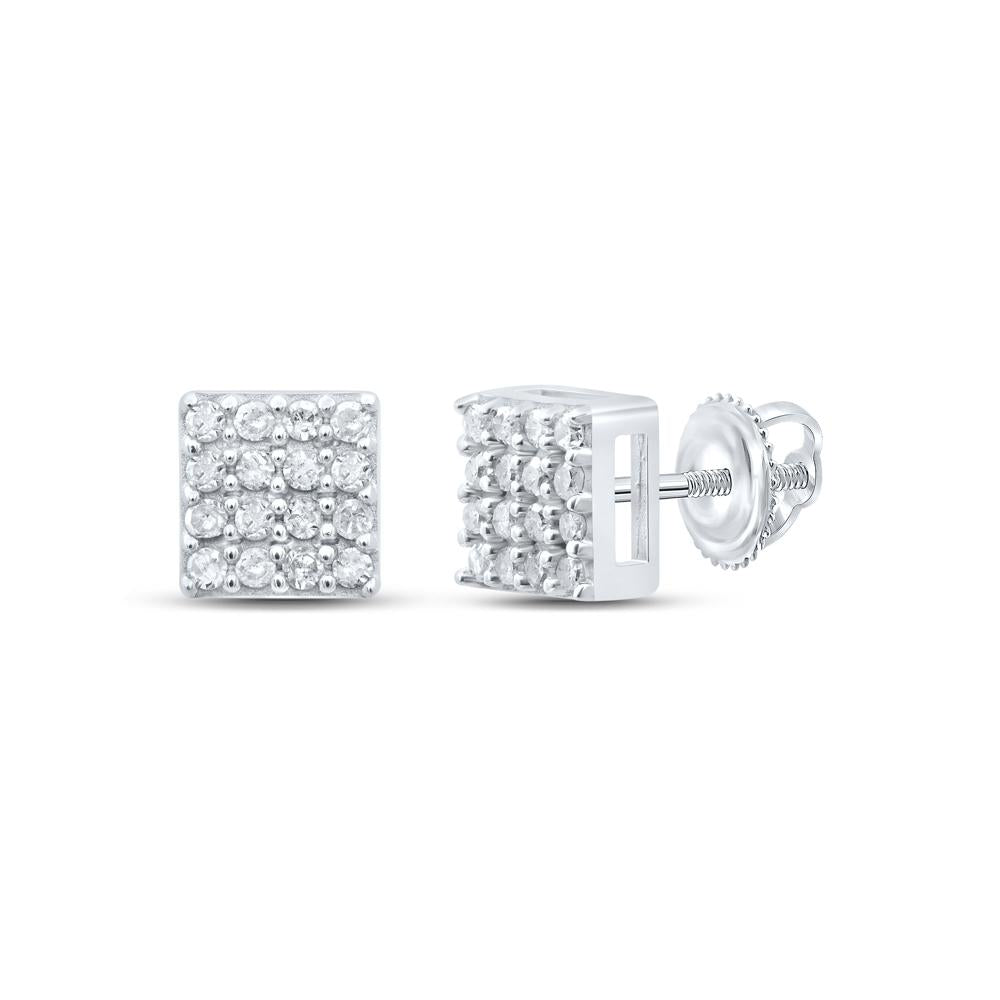 Sterling Silver Womens Round Diamond Square Earrings 1/6 Cttw