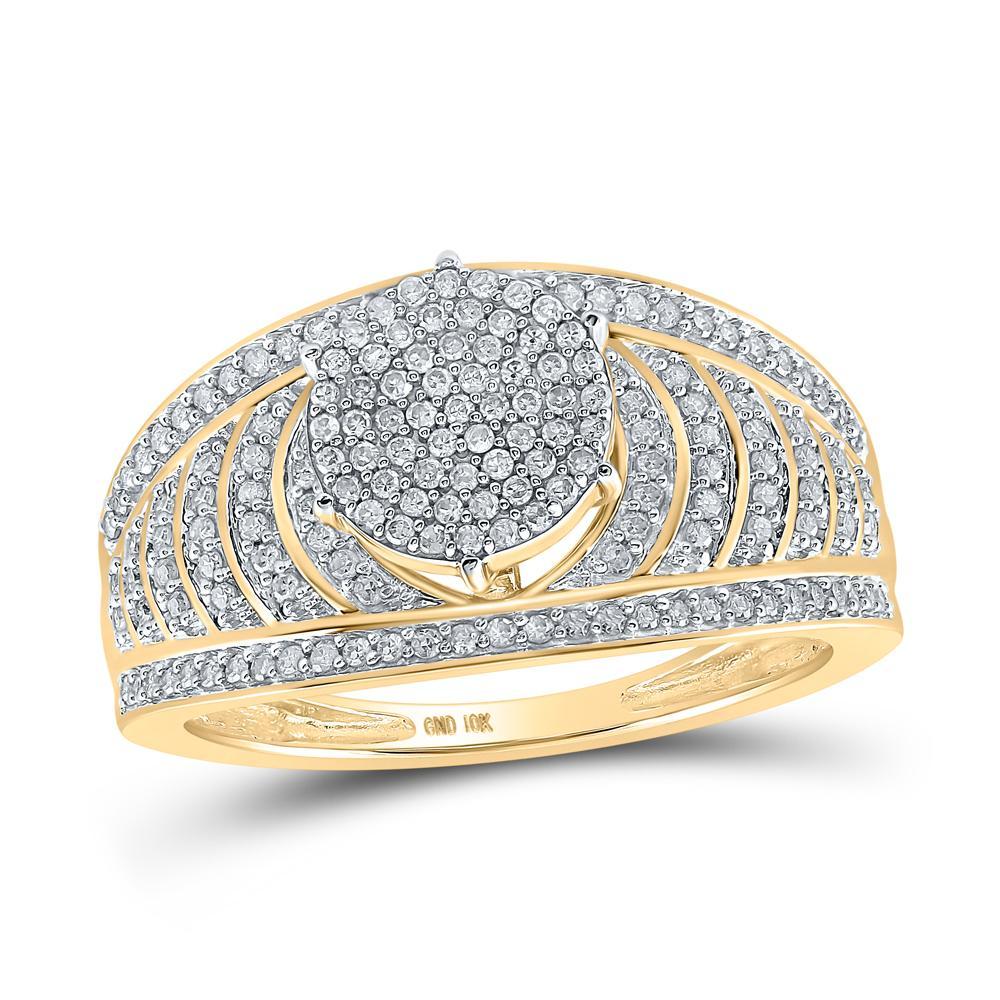 10kt Yellow Gold Round Diamond Cluster Striped Bridal Wedding Engagement Ring 1/2 Cttw