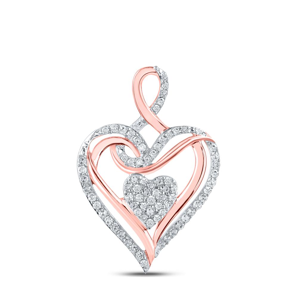 10kt Rose Gold Womens Round Diamond Heart Pendant 1/5 Cttw