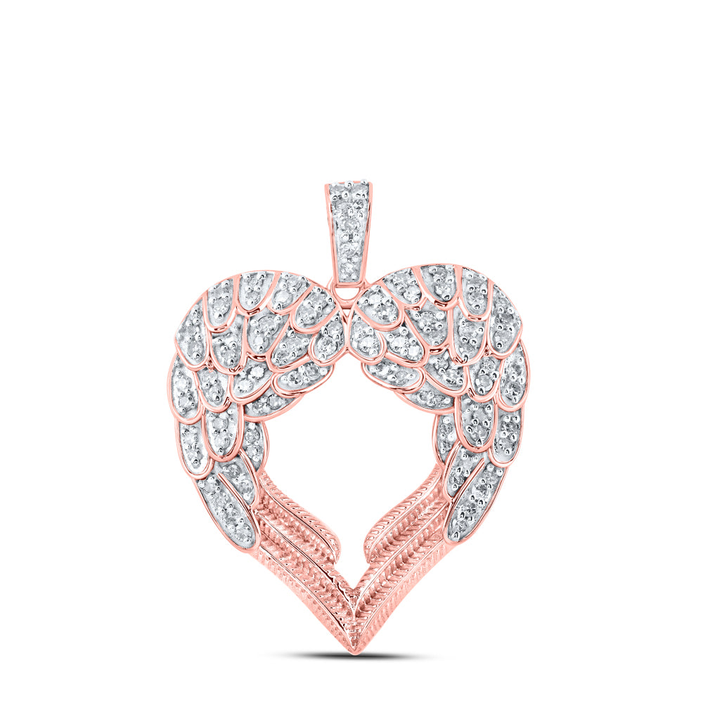10kt Rose Gold Womens Round Diamond Wing Heart Pendant 1/2 Cttw