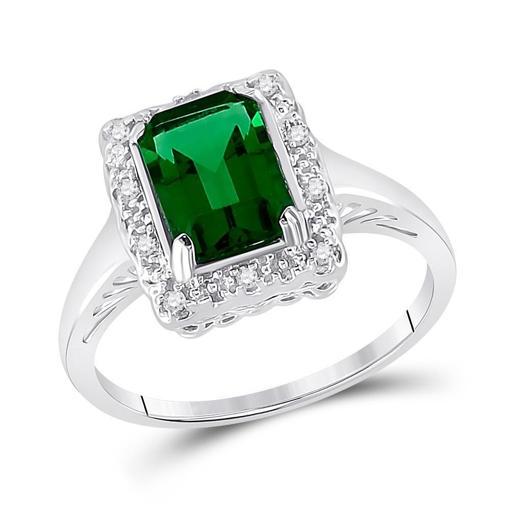 10kt White Gold Womens Lab-Created Emerald Solitaire Ring 1-4/5 Cttw
