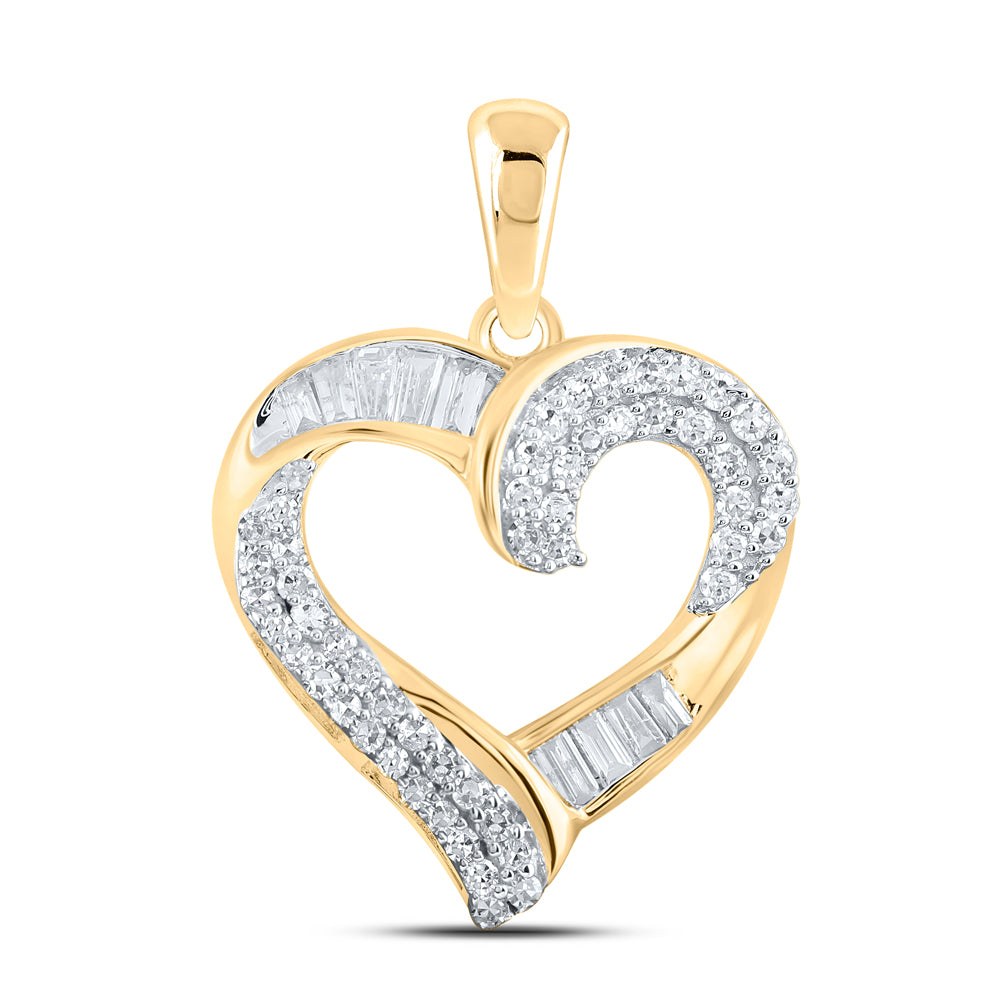 10kt Yellow Gold Womens Round Diamond Heart Pendant 1/2 Cttw