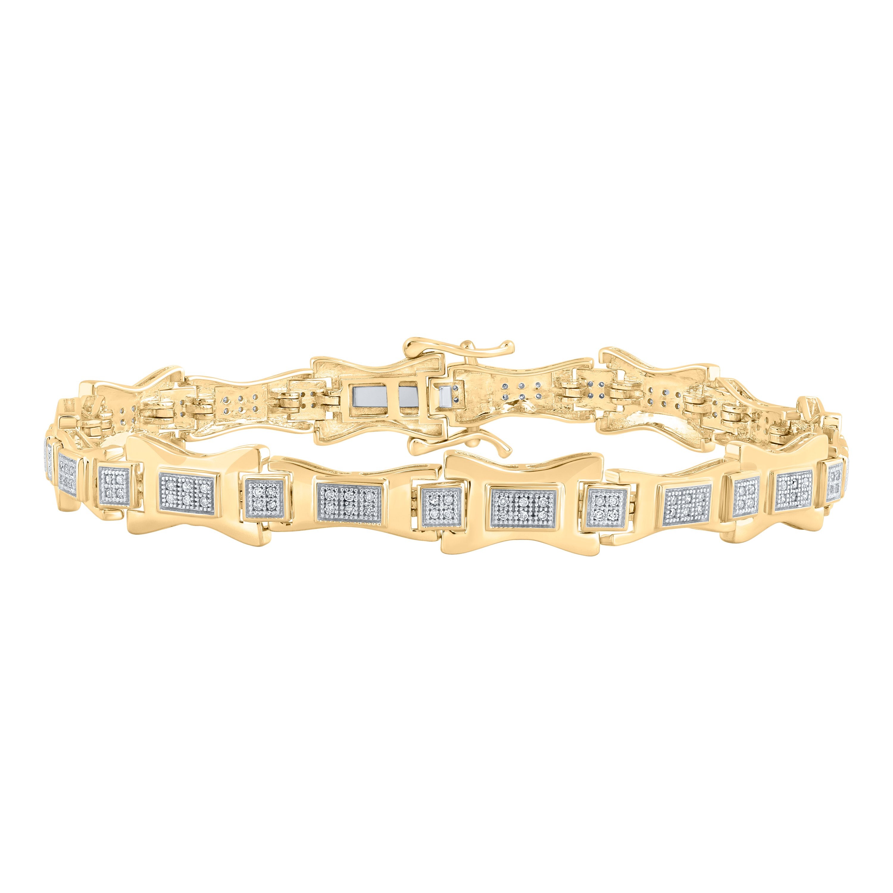 10kt Yellow Gold Mens Round Diamond Link Bracelet 1/2 Cttw