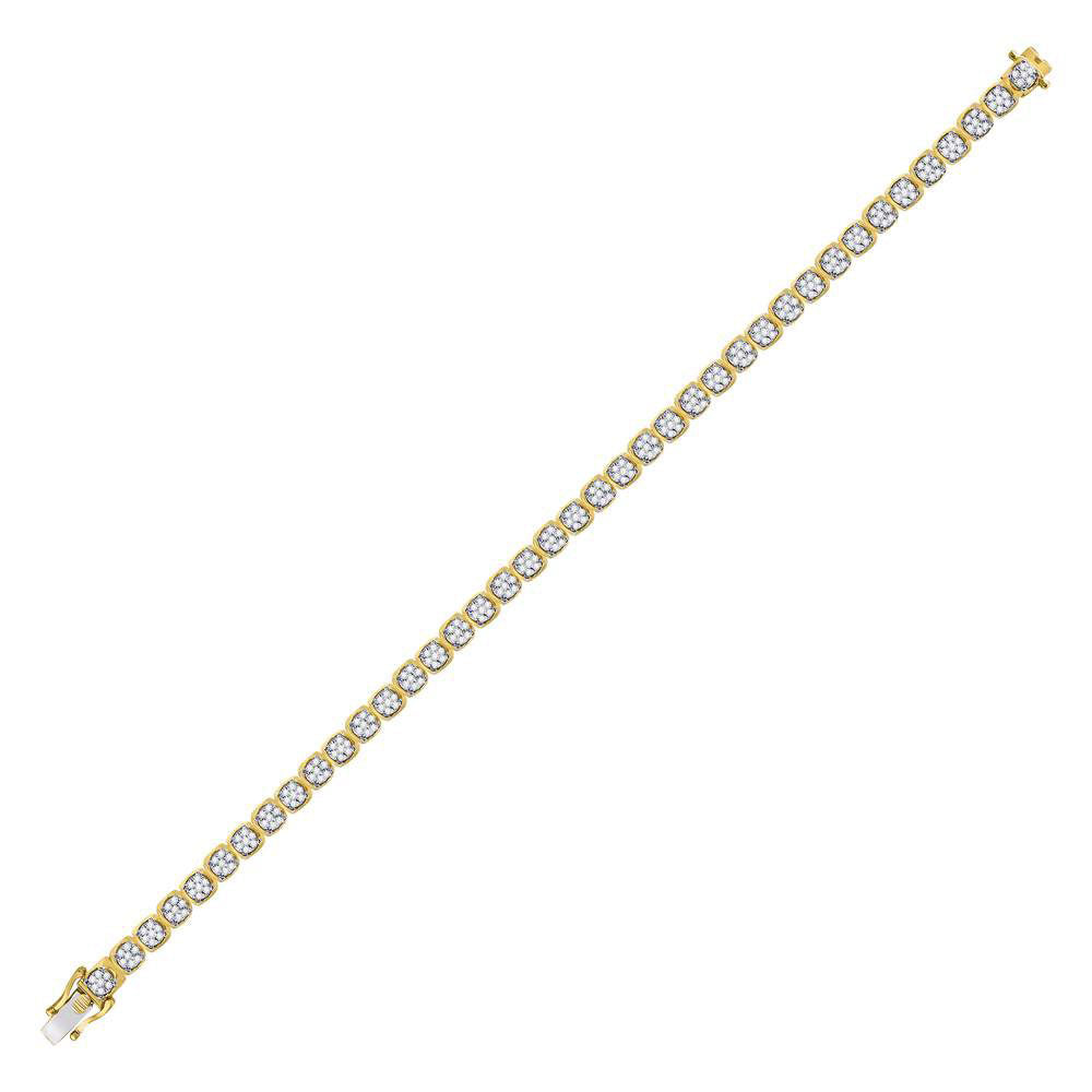 10kt Yellow Gold Mens Round Diamond Cluster Fashion Bracelet 3 Cttw