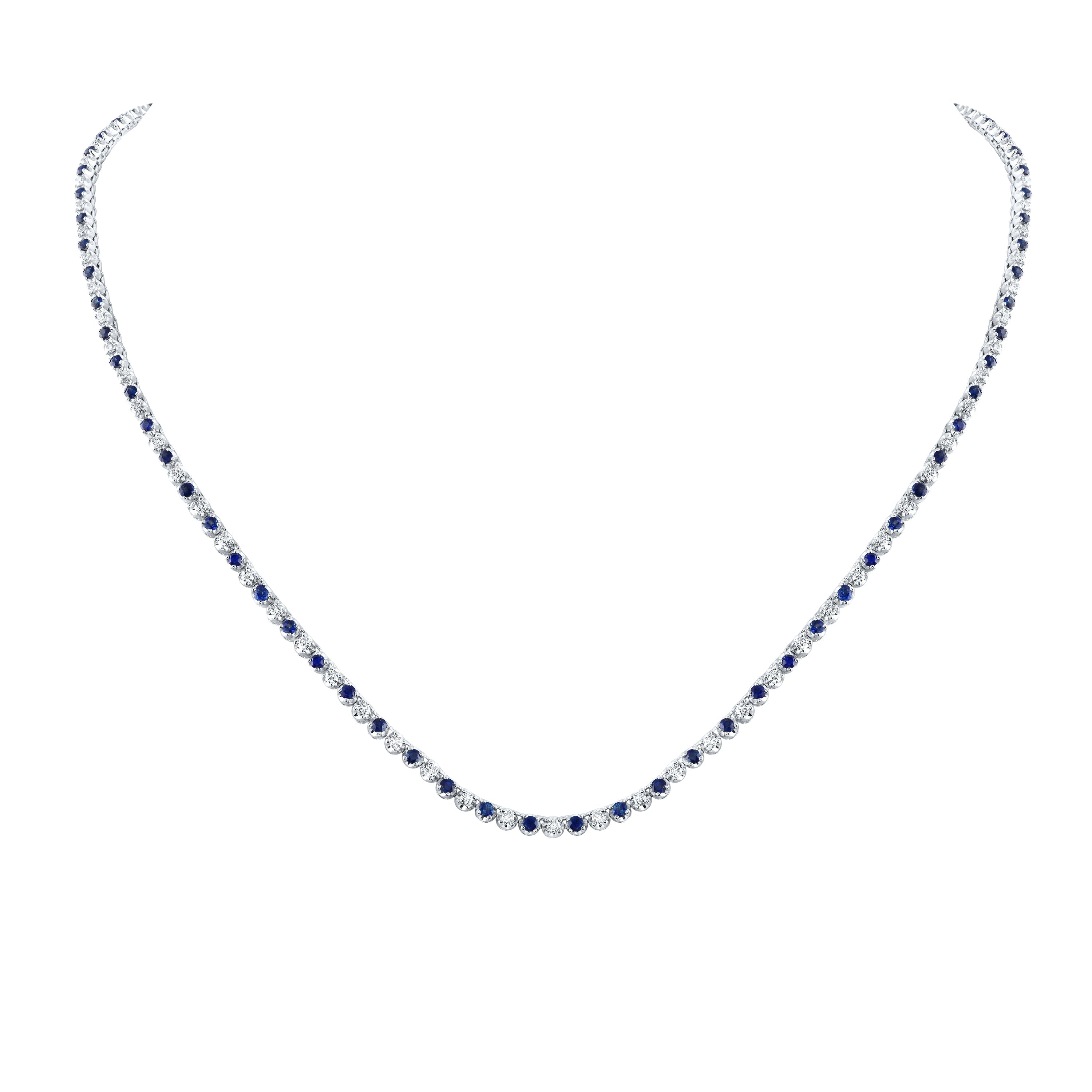 14kt White Gold Womens Round Blue Sapphire Diamond 18-inch Tennis Necklace 5-5/8 Cttw