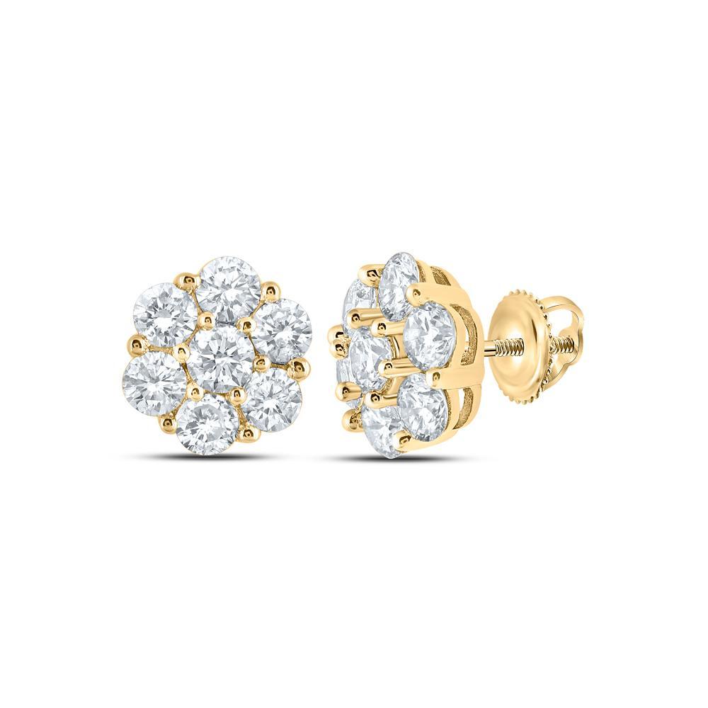 14kt Yellow Gold Mens Round Diamond Flower Cluster Earrings 7/8 Cttw