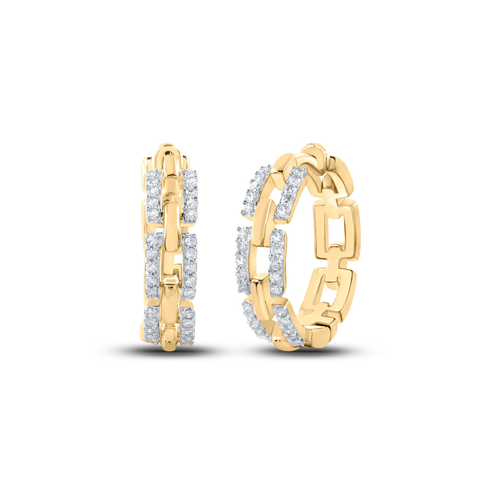 10kt Yellow Gold Womens Round Diamond Hoop Earrings 1/3 Cttw