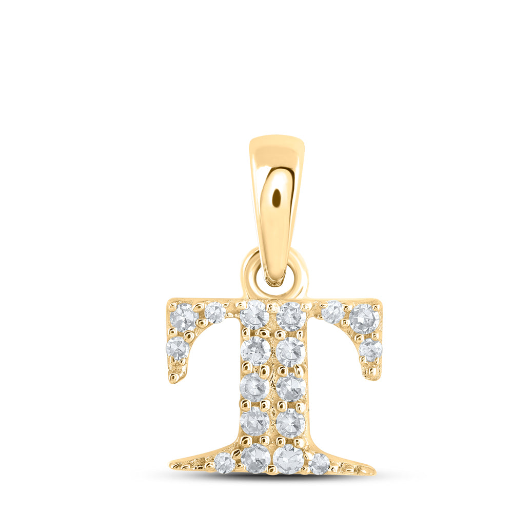 10kt Yellow Gold Womens Round Diamond T Initial Letter Pendant 1/12 Cttw
