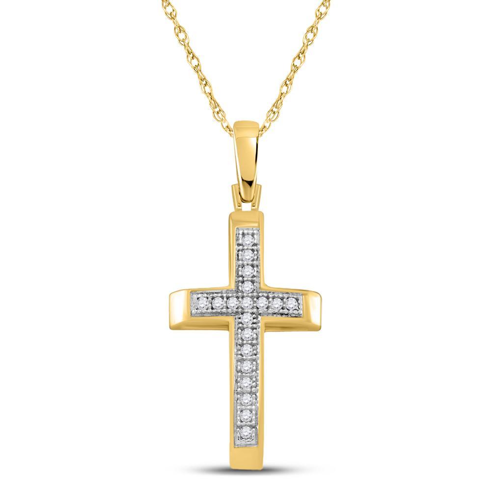 10kt Yellow Gold Womens Round Diamond Cross Pendant 1/20 Cttw