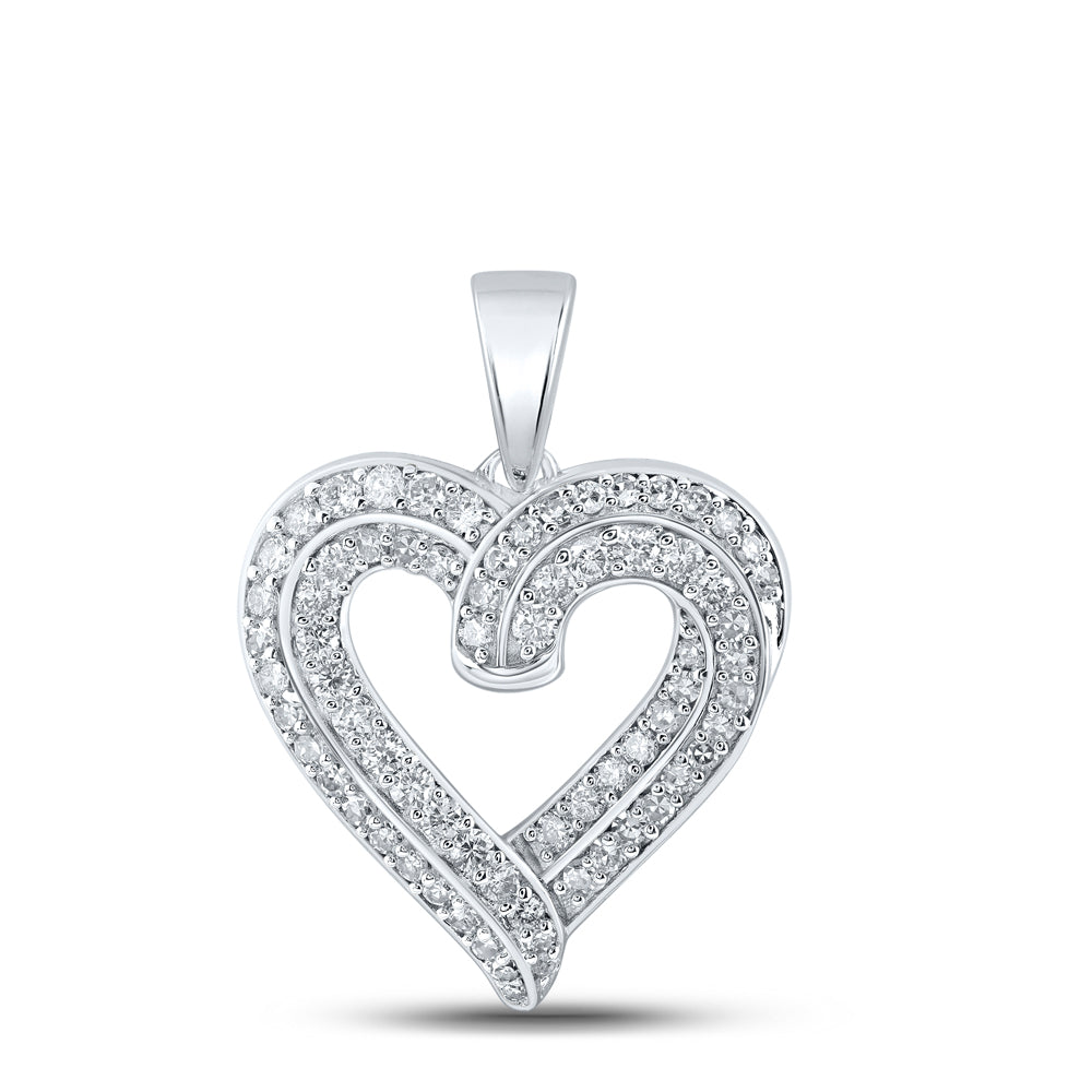 10kt White Gold Womens Round Diamond Heart Pendant 5/8 Cttw