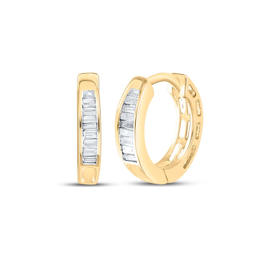 Yellow-tone Sterling Silver Womens Baguette Diamond Huggie Earrings 1/6 Cttw