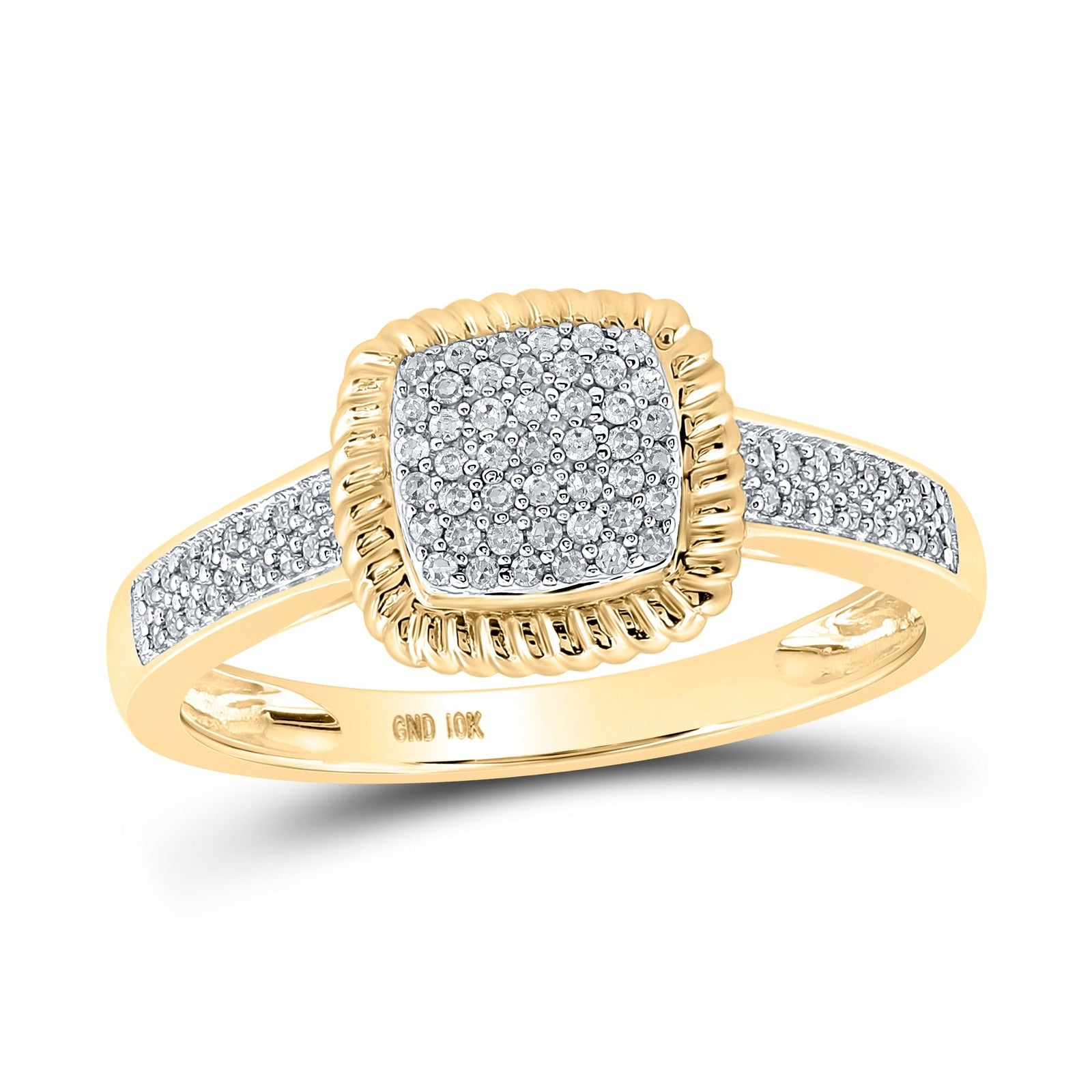 10kt Yellow Gold Womens Round Diamond Square Ring 1/5 Cttw