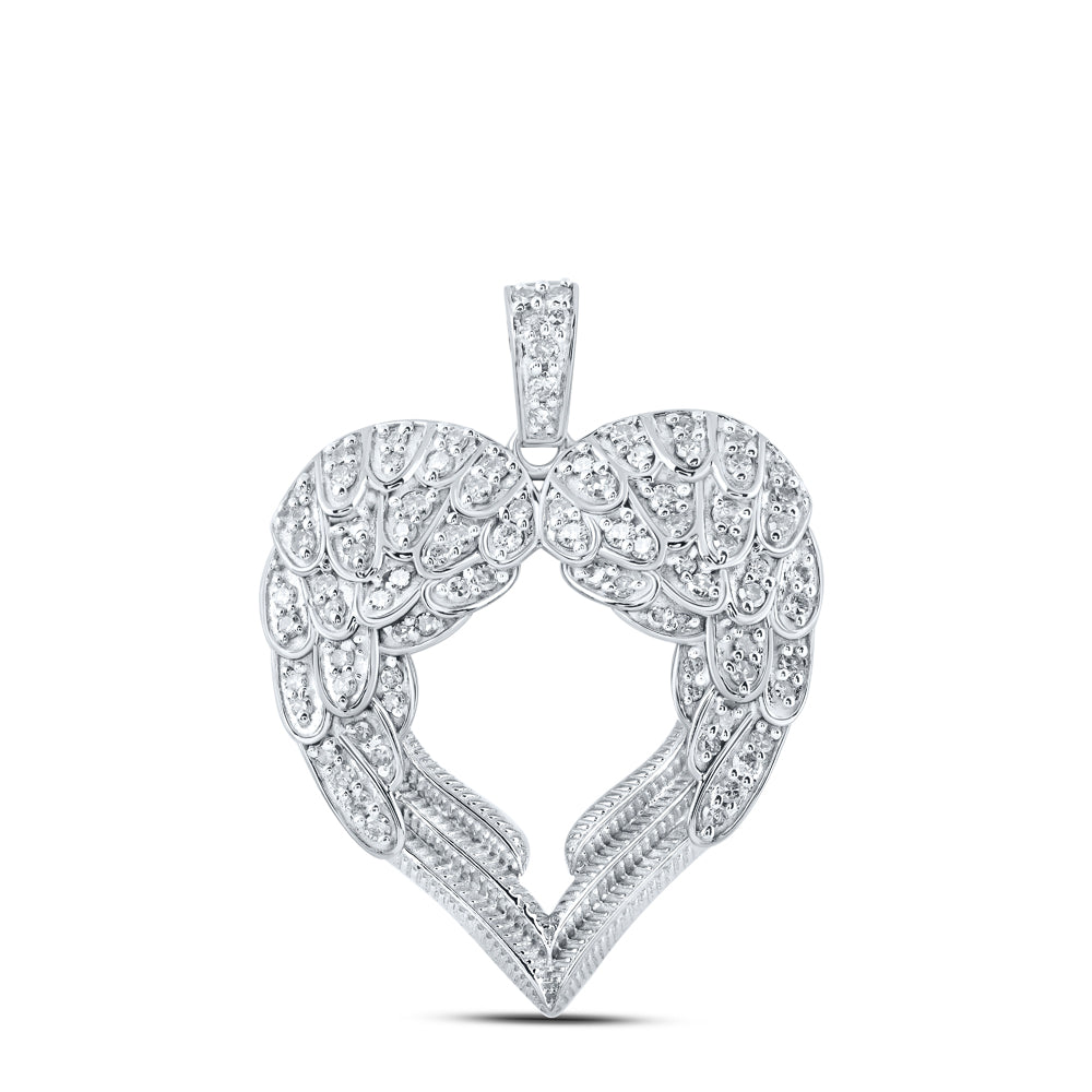 10kt White Gold Womens Round Diamond Wing Heart Pendant 1/2 Cttw