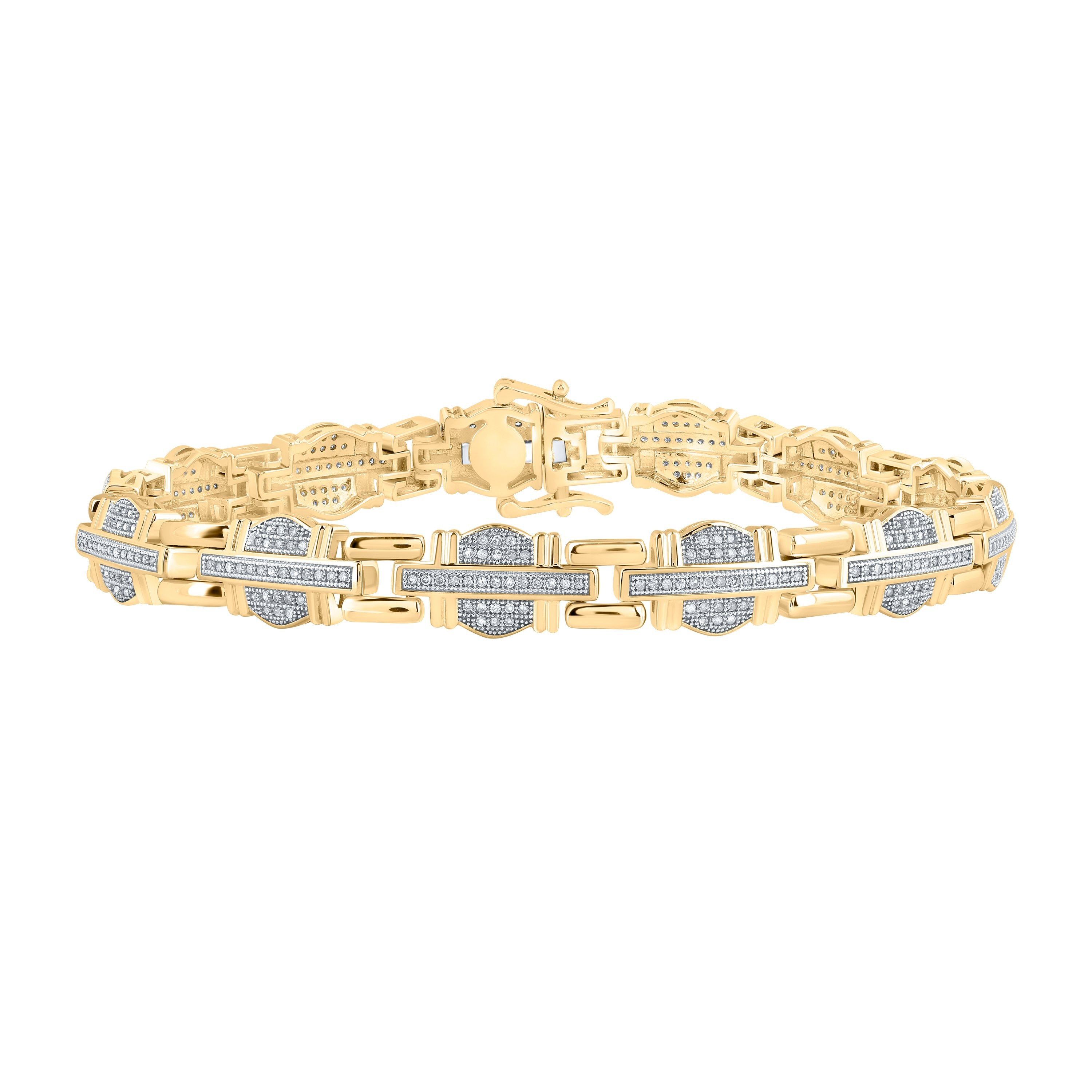 10kt Yellow Gold Mens Round Diamond Link Bracelet 1 Cttw