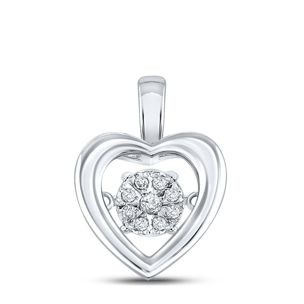 10kt White Gold Womens Round Diamond Moving Twinkle Heart Pendant 1/20 Cttw