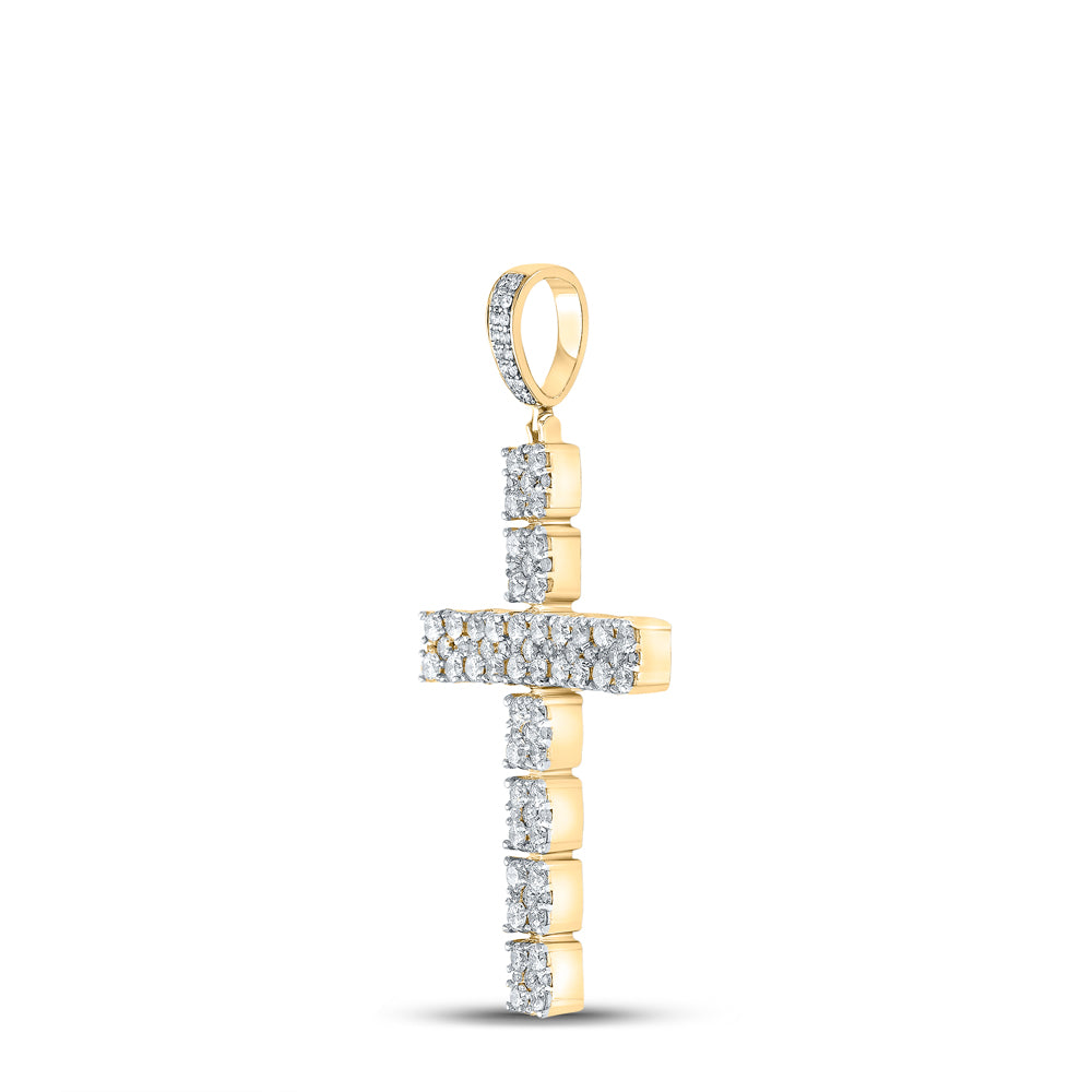10kt Yellow Gold Mens Round Diamond Cross Charm Pendant 2-5/8 Cttw