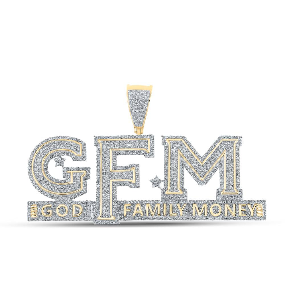 10kt Yellow Gold Mens Round Diamond God Family Money GFM Phrase Charm Pendant 3 Cttw