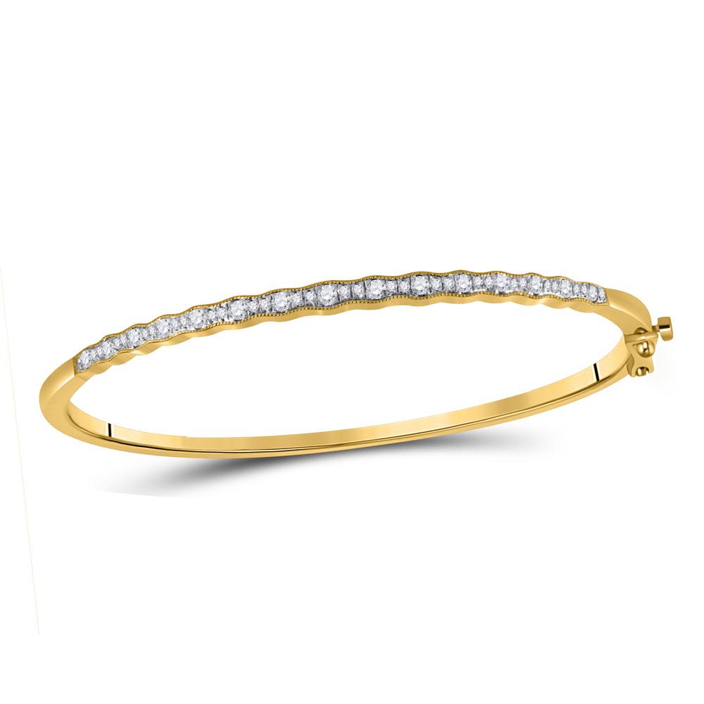 10kt Yellow Gold Womens Round Diamond Bangle Bracelet 1/2 Cttw