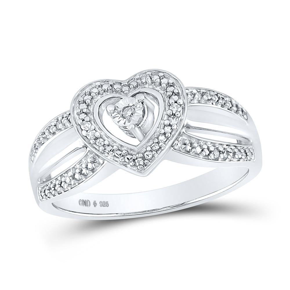 Sterling Silver Womens Round Diamond Heart Ring .03 Cttw