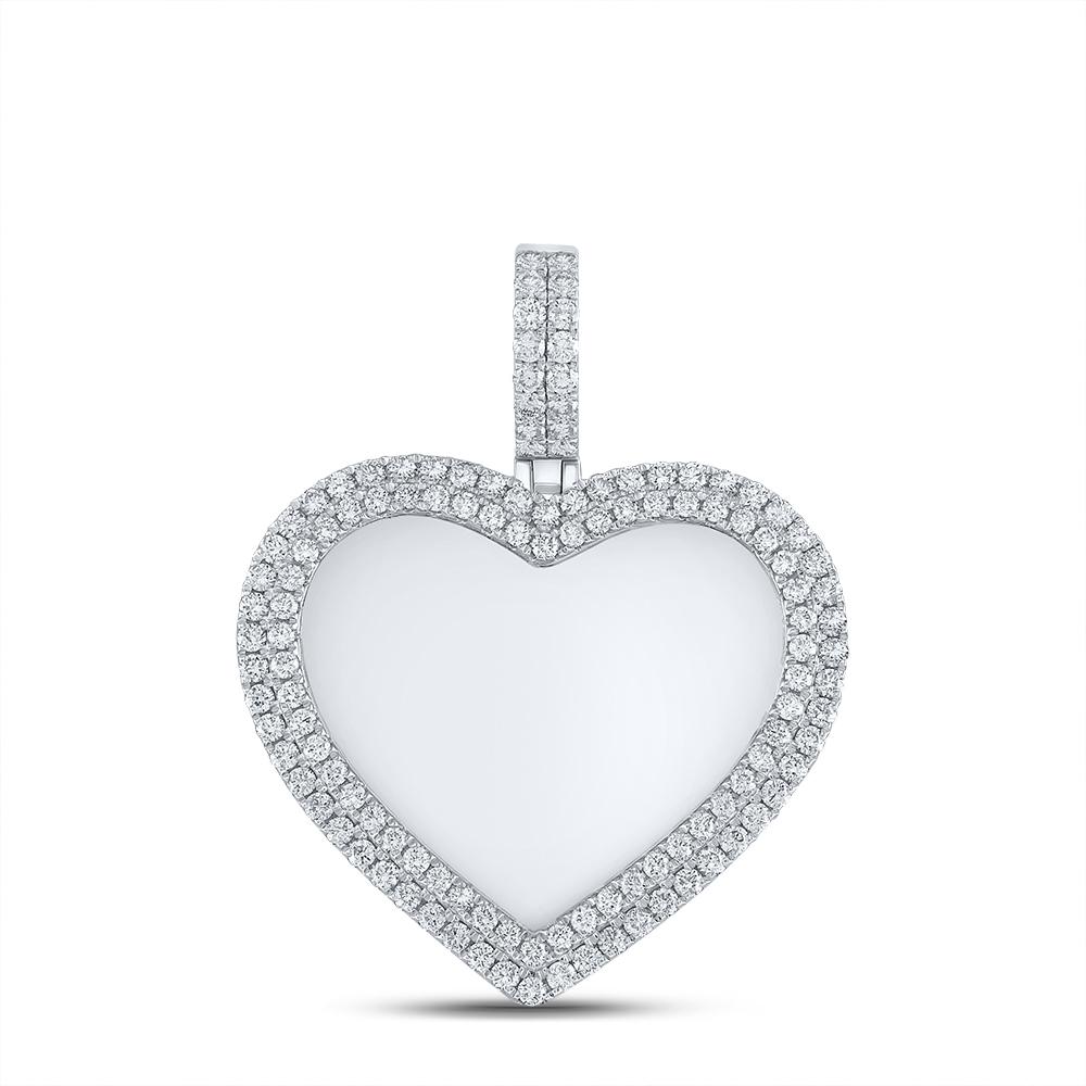 10kt White Gold Mens Round Diamond Heart Memory Charm Pendant 2 Cttw