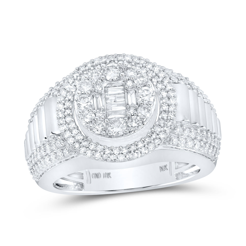 10kt White Gold Mens Round Diamond Circle Cluster Ring 1-5/8 Cttw