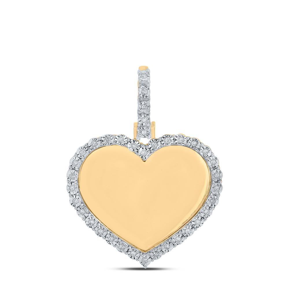 14kt Yellow Gold Mens Round Diamond Memory Heart Charm Pendant 1/10 Cttw