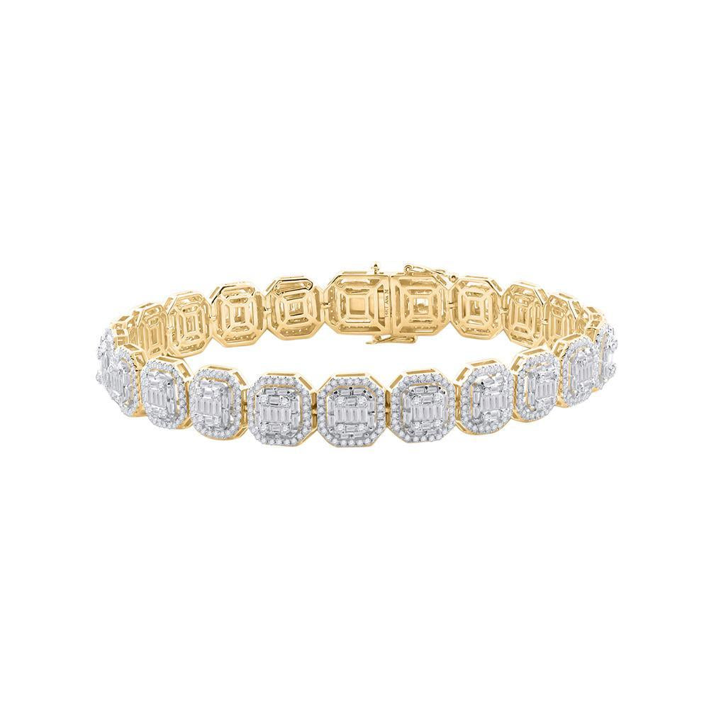 14kt Yellow Gold Mens Baguette Diamond Link Bracelet 7-3/4 Cttw