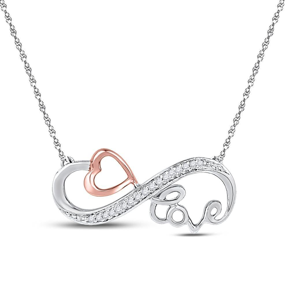 10kt Two-tone Gold Womens Round Diamond Heart Love Infinity Necklace 1/20 Cttw