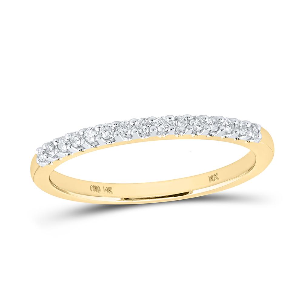 14kt Yellow Gold Womens Round Diamond Wedding Single Row Band 1/6 Cttw