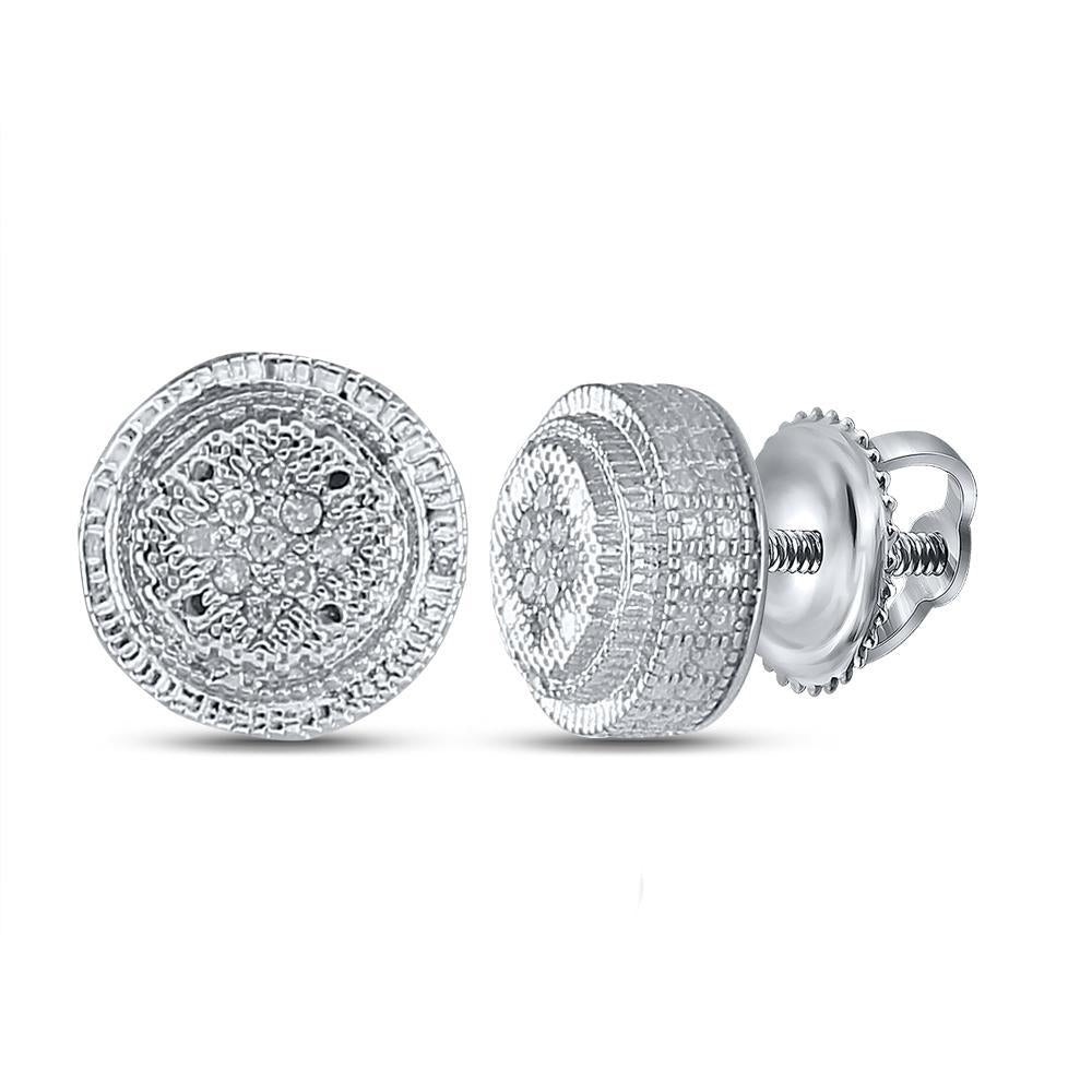 Sterling Silver Mens Round Diamond 3D Circle Disk Earrings 1/20 Cttw