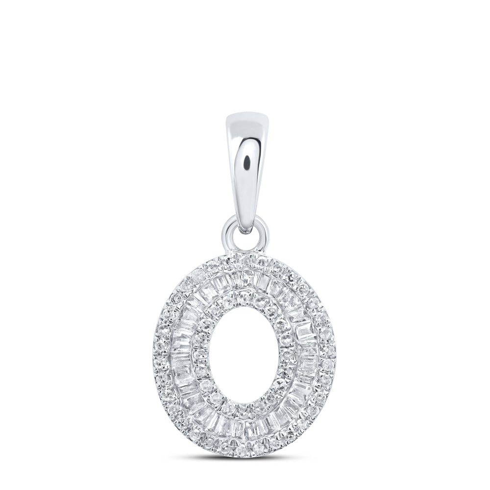10kt White Gold Womens Baguette Diamond O Initial Letter Pendant 1/3 Cttw