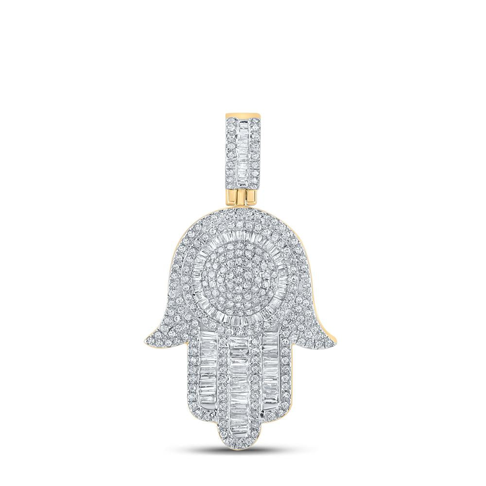 10kt Yellow Gold Mens Baguette Diamond Hamsa Charm Pendant 1 Cttw