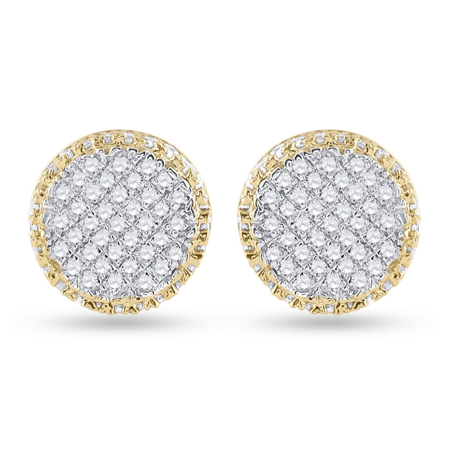 10kt Yellow Gold Mens Round Diamond Circle Cluster Earrings 1/3 Cttw