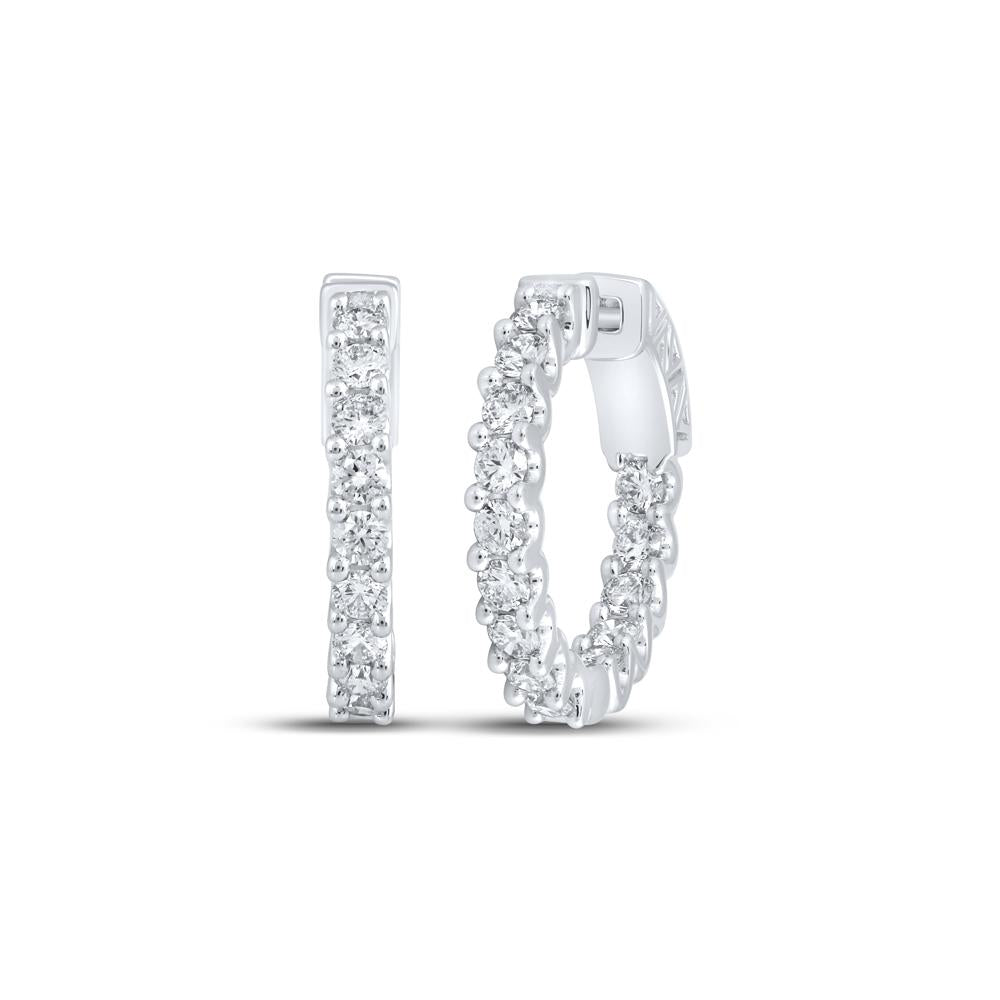 10kt White Gold Womens Round Diamond In Out Hoop Earrings 2 Cttw