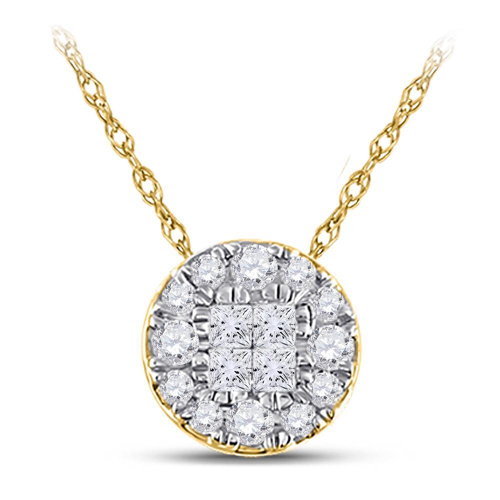 14kt Yellow Gold Womens Princess Diamond Fashion Cluster Pendant 1/4 Cttw