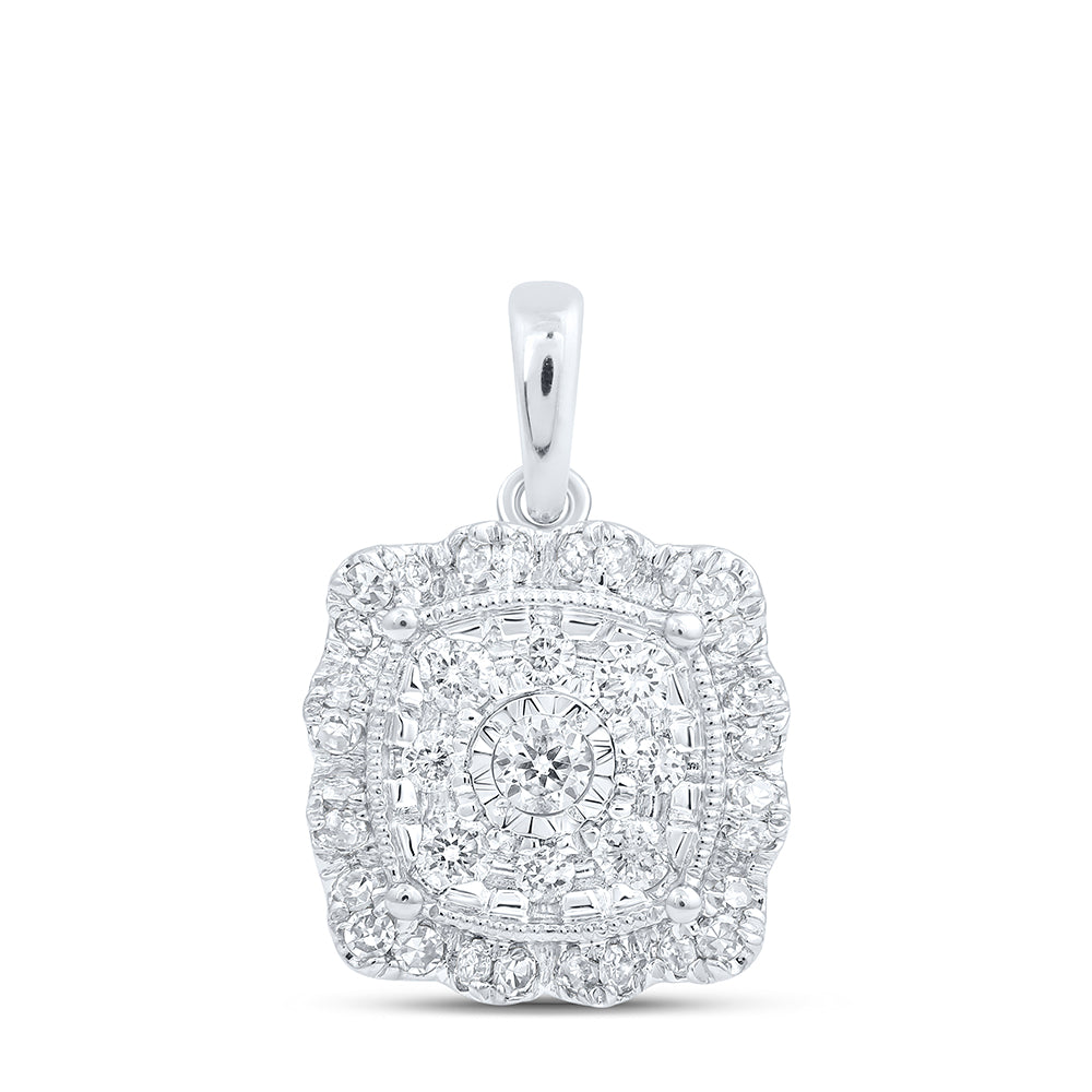 10kt White Gold Womens Round Diamond Square Pendant 1/3 Cttw