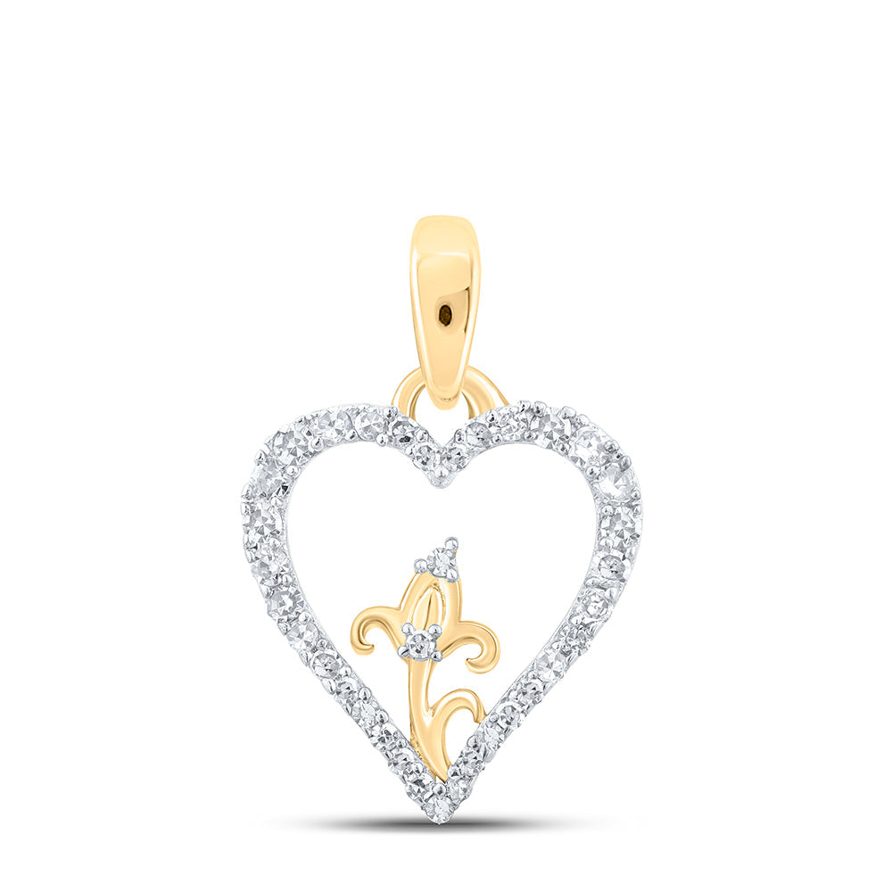 10kt Yellow Gold Womens Round Diamond Flower Heart Pendant 1/8 Cttw