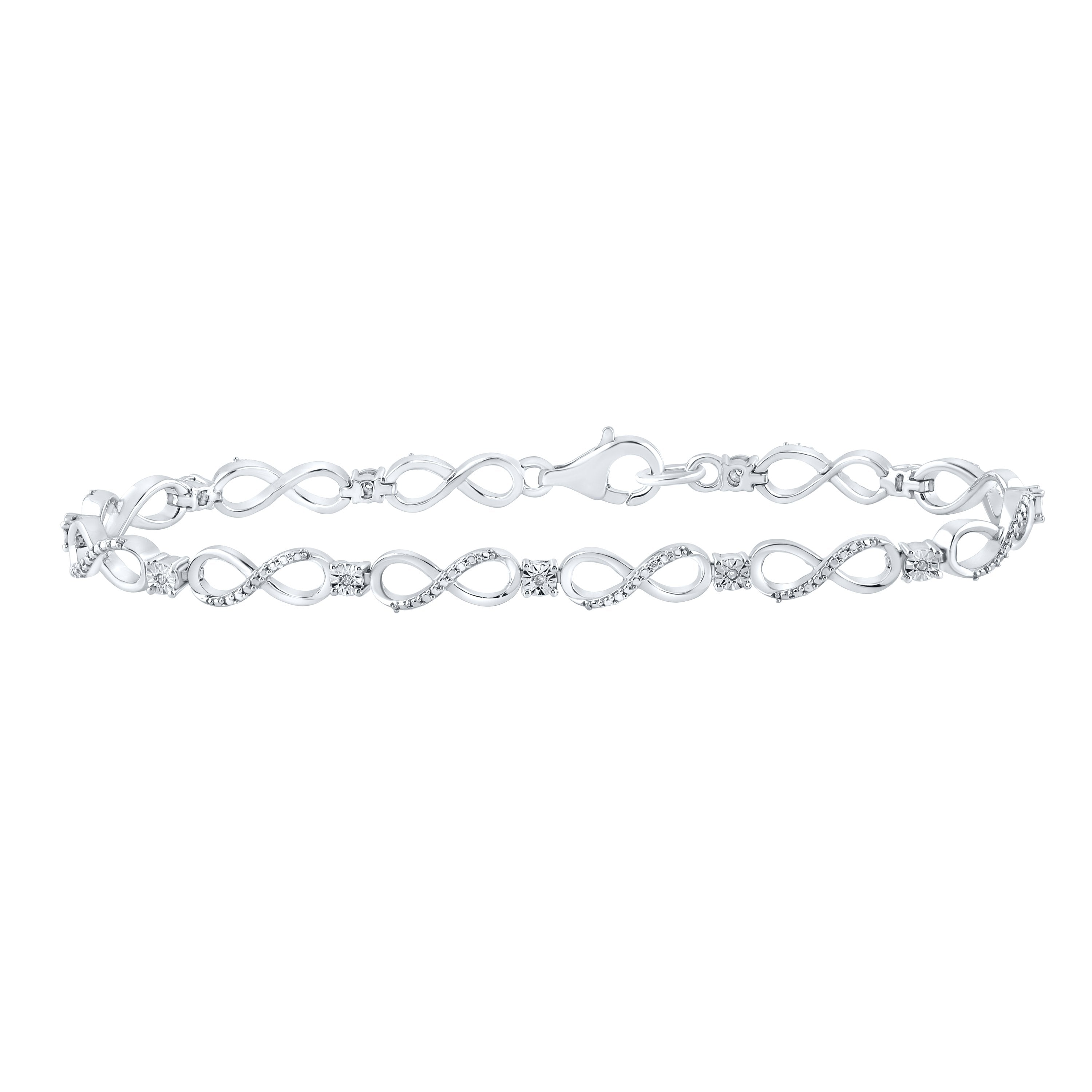 Sterling Silver Womens Round Diamond Infinity Bracelet .03 Cttw
