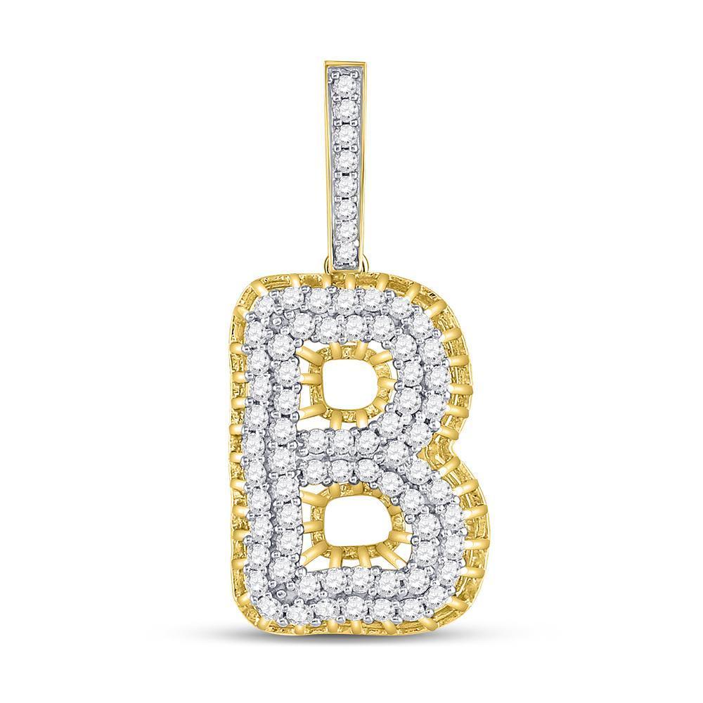 10kt Yellow Gold Mens Round Diamond B Letter Charm Pendant 1-3/8 Cttw