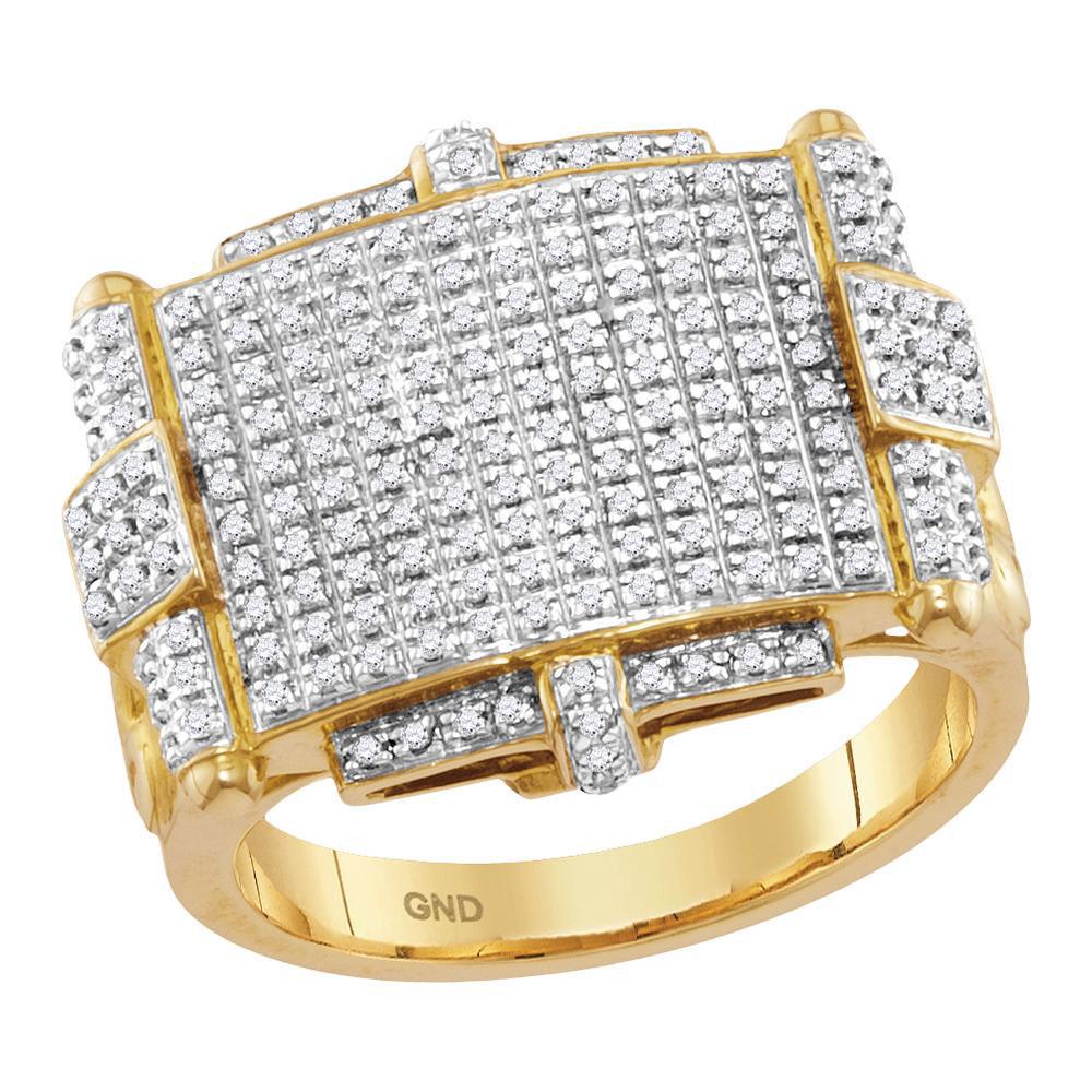 10kt Gold Mens Round Yellow Diamond Rectangle Cluster Ring 5/8 Cttw