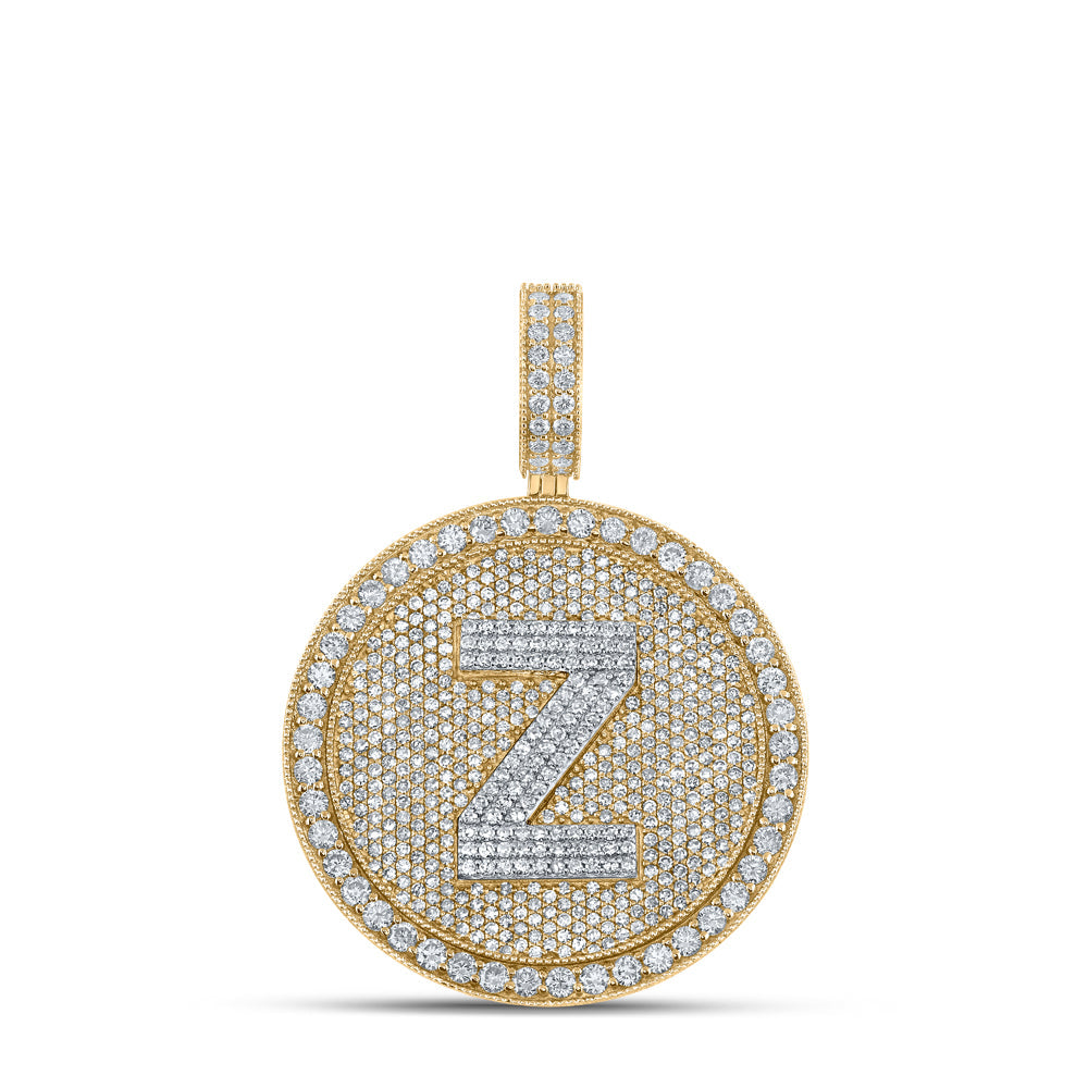 10kt Two-tone Gold Mens Round Diamond Z Initial Letter Charm Pendant 3-3/4 Cttw