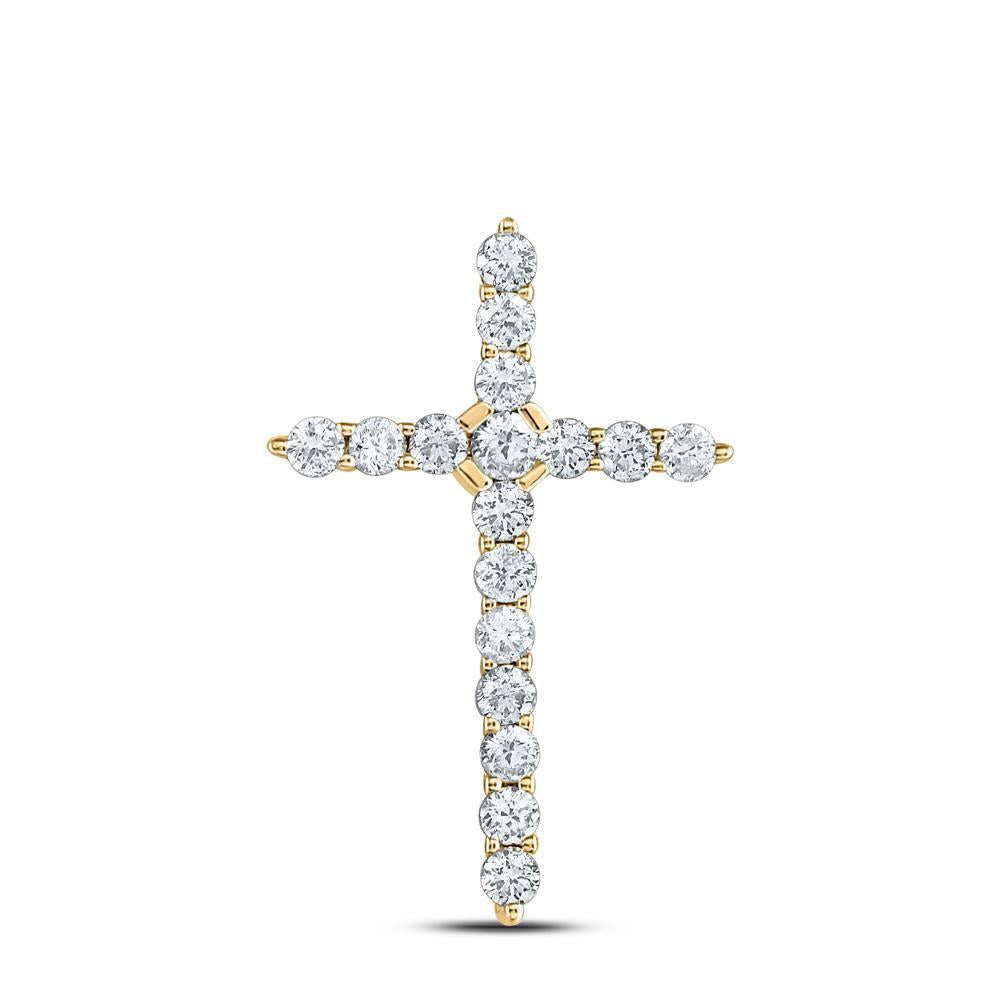 14kt Yellow Gold Womens Round Diamond Cross Pendant 1/2 Cttw