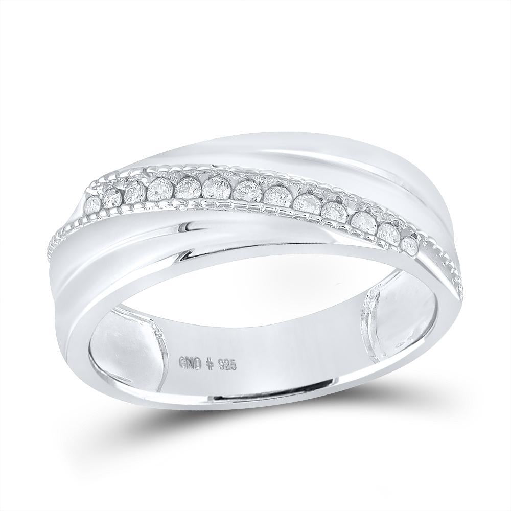 Sterling Silver Mens Round Diamond Wedding Diagonal Row Band Ring