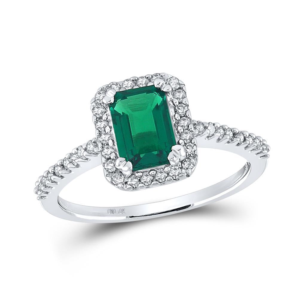 10kt White Gold Womens Lab-Created Emerald Solitaire Ring 1 Cttw