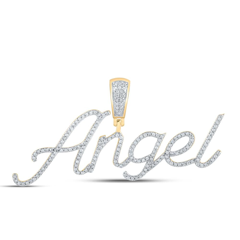 10kt Yellow Gold Womens Round Diamond ANGEL Name Pendant 1/2 Cttw