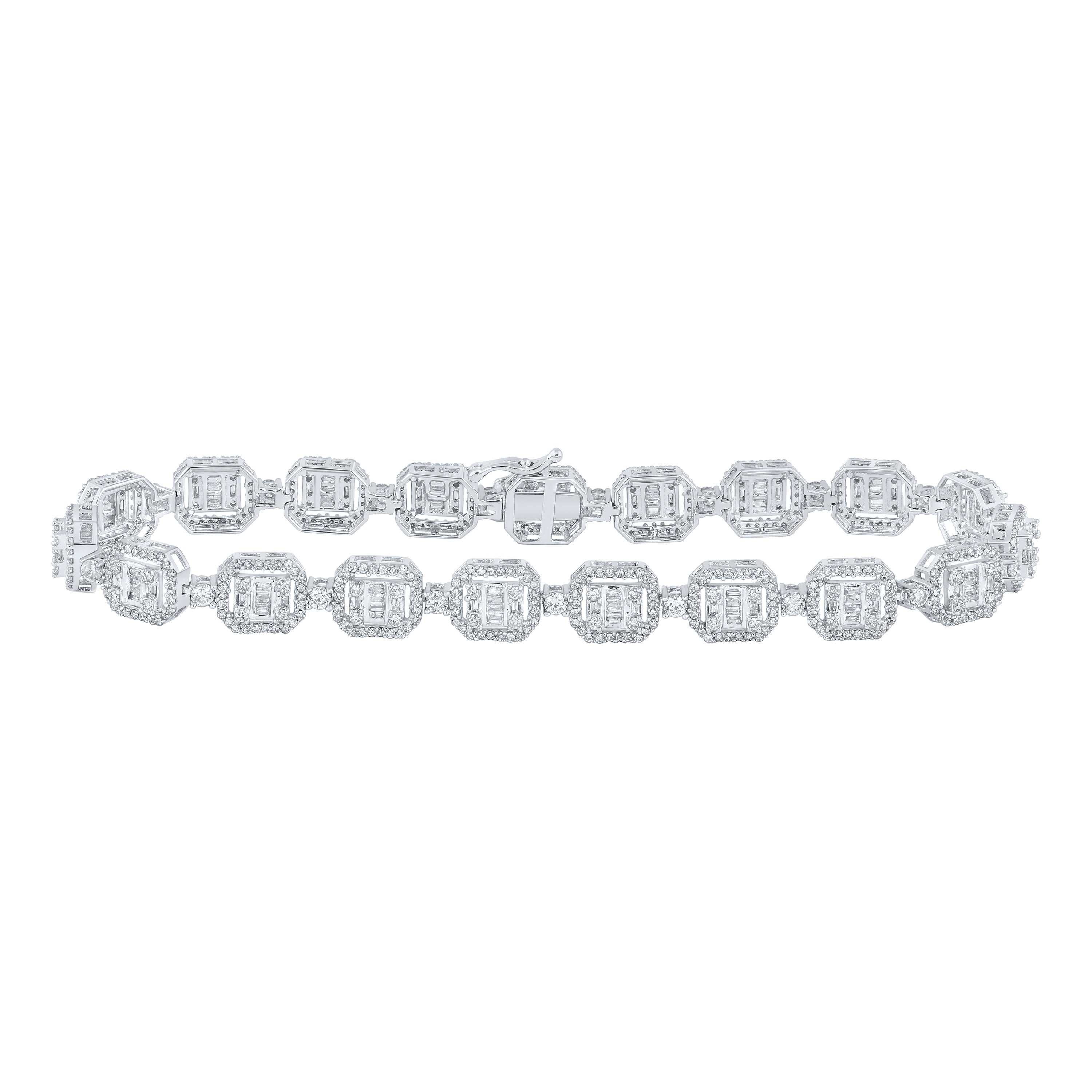 10kt White Gold Mens Baguette Diamond Link Bracelet 4-1/2 Cttw