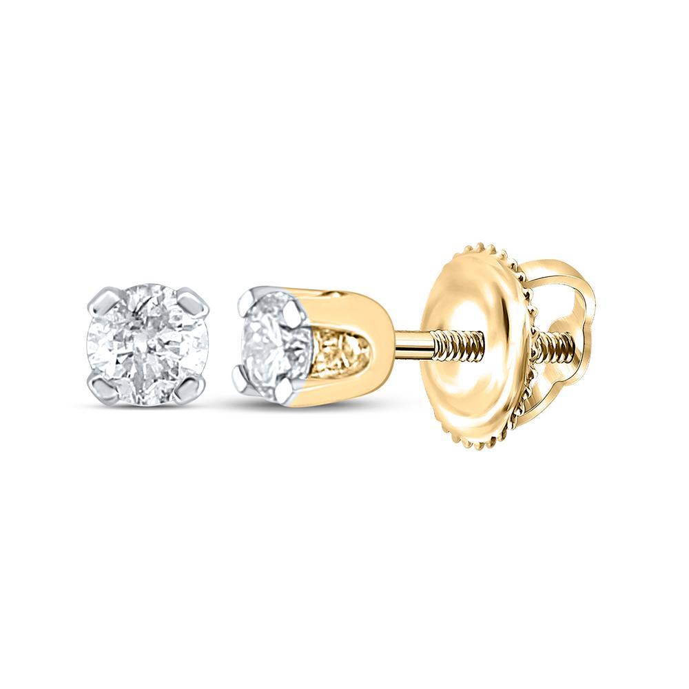 14kt Yellow Gold Unisex Round Diamond Solitaire Stud Earrings 1/10 Cttw