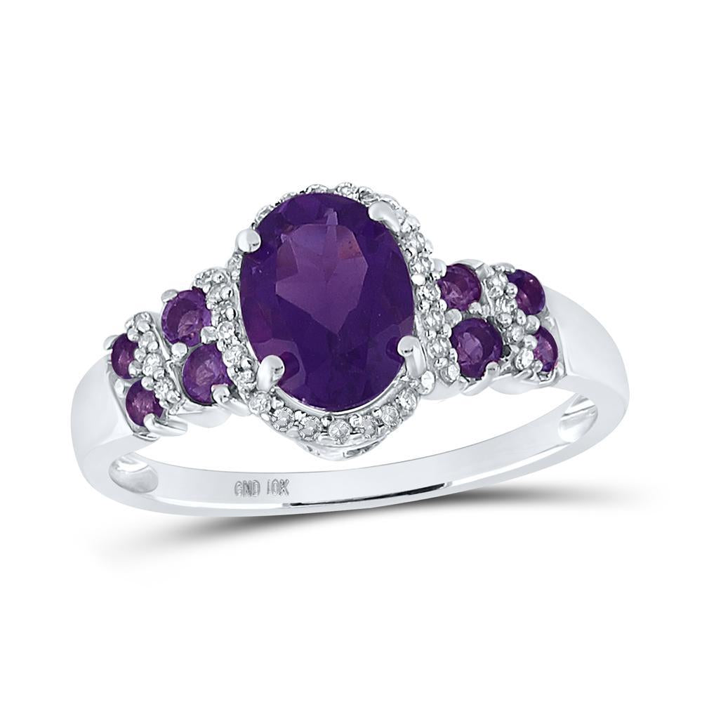 10kt White Gold Womens Oval Lab-Created Amethyst Solitaire Ring 1-3/8 Cttw