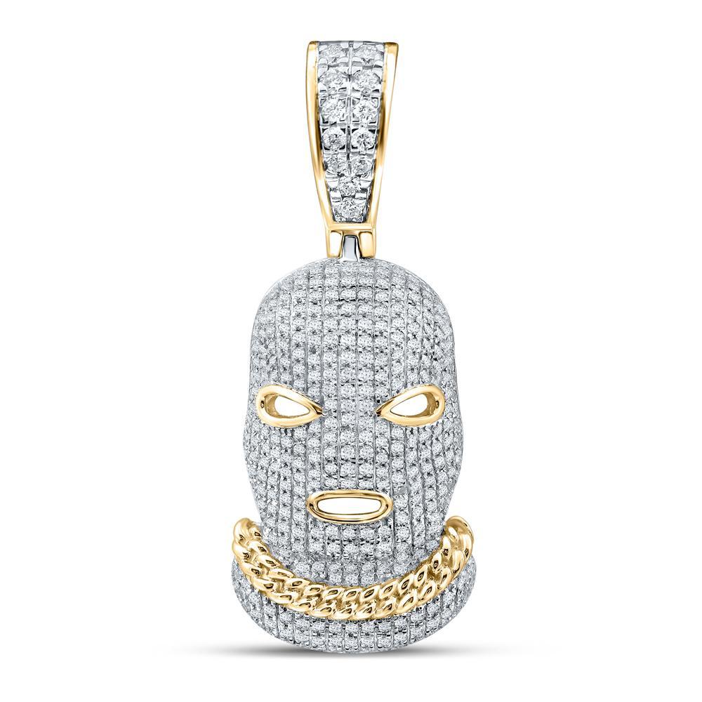 10kt Yellow Gold Mens Round Diamond Mask Hood Charm Pendant 1 Cttw